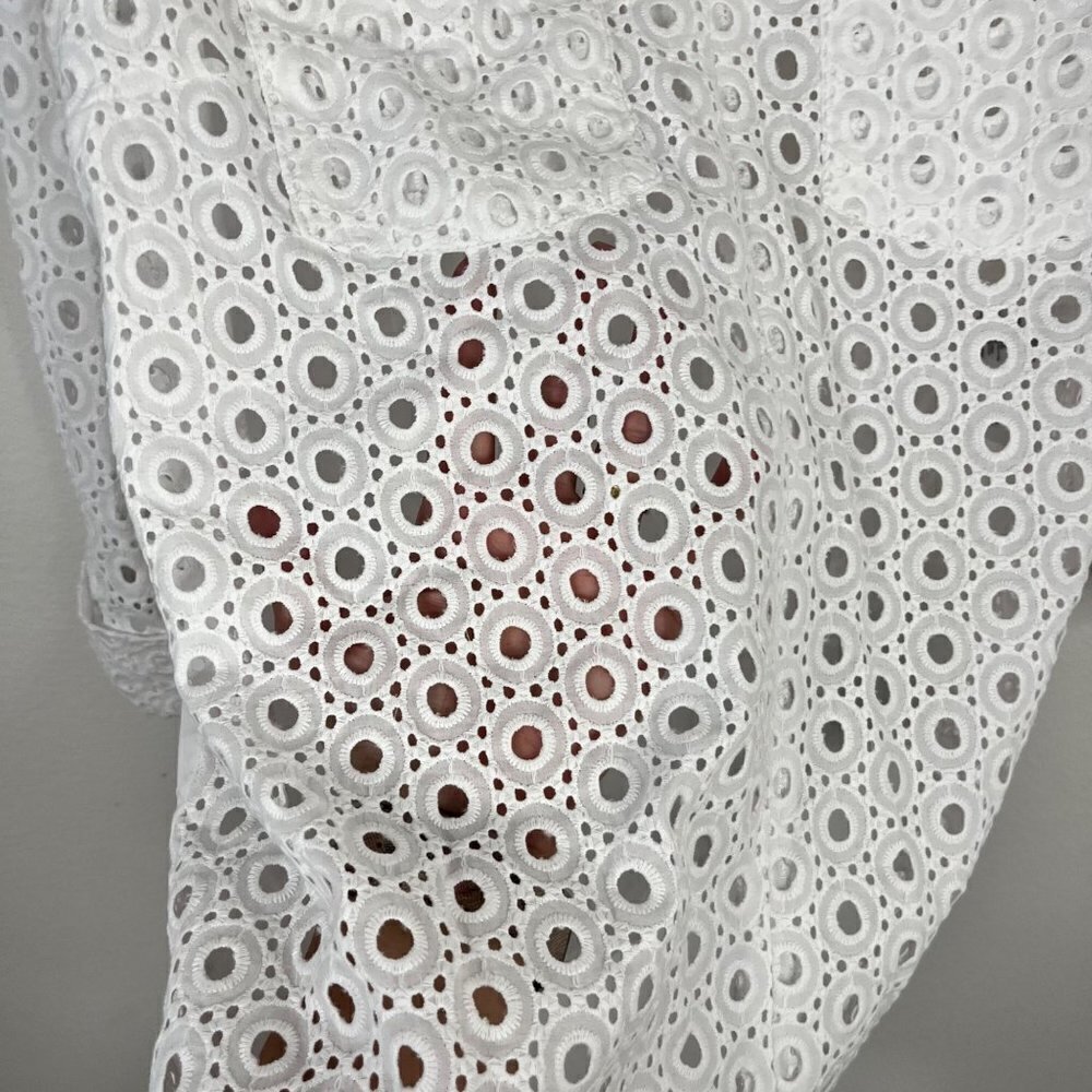 Anne Klein NWT White Eyelet Lace Roll Tab Long Sleeve Cotton Blouse Size XS - Picture 2 of 11